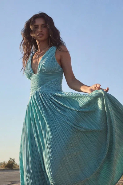Lulus Evaluna Turquoise Plisse Maxi Dress In Blue