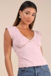 Lulus Evania Washed Dusty Rose Pointelle Knit Cap Sleeve Top In Dusty Rose