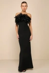Lulus Evening Excellence Black Ruffled Strapless Mermaid Maxi Dress In Black