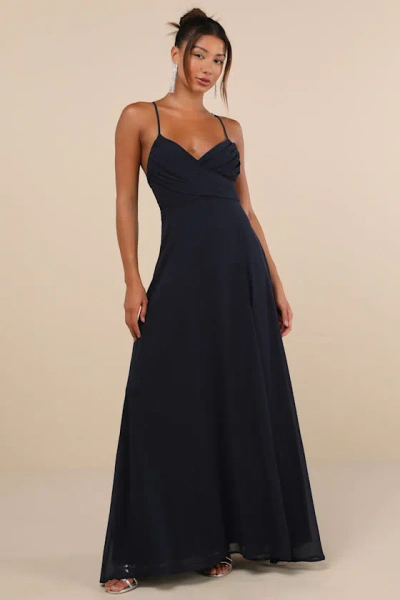 Lulus Event Ready Navy Blue Backless Lace-up Maxi Dress