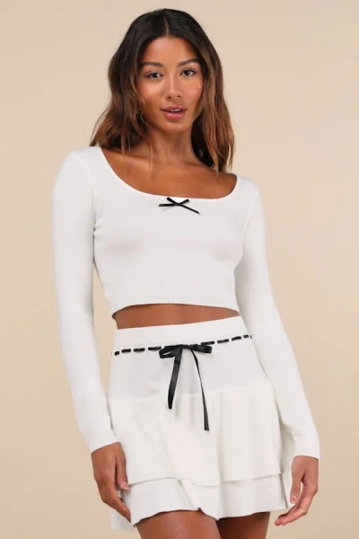 Lulus Ever So Charmed Ivory Bow Tiered Two-piece Mini Sweater Dress