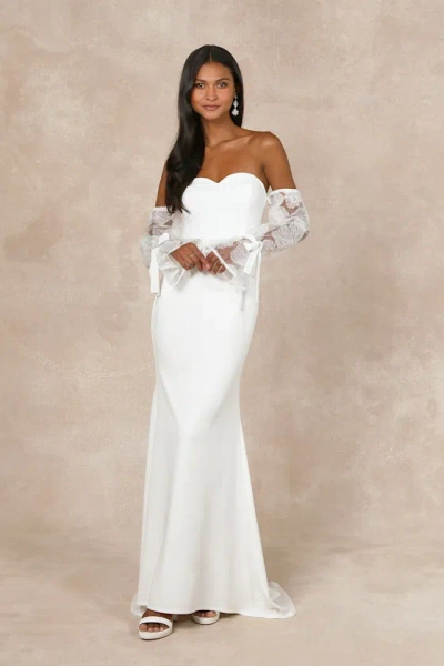 Lulus Everlasting Desire White Mesh Pearl Off-the-shoulder Maxi Dress