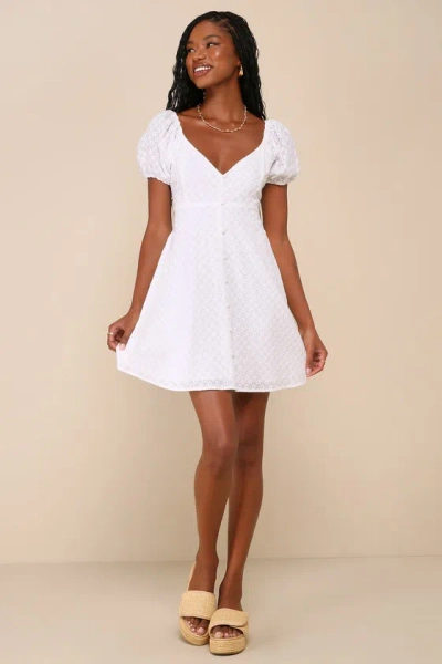 Lulus Everlasting Grace White Eyelet Puff Sleeve Mini Dress