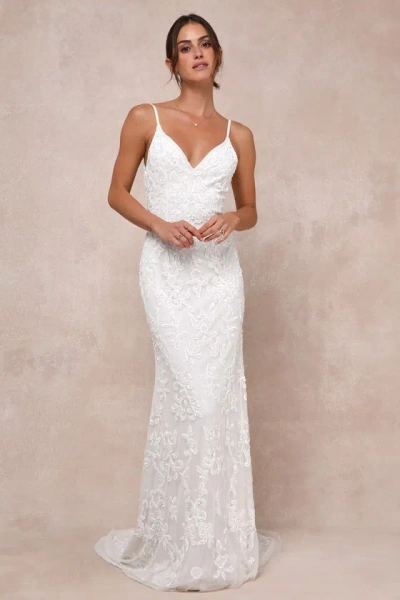 Lulus Everlasting Passion White Sequin Beaded Backless Maxi Dress