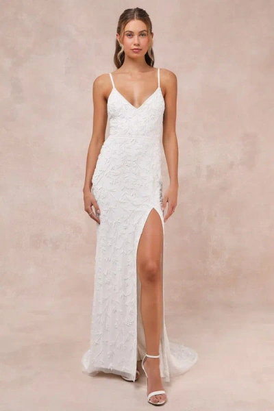 Lulus Everlasting Vows White Beaded Sequin Mermaid Maxi Dress