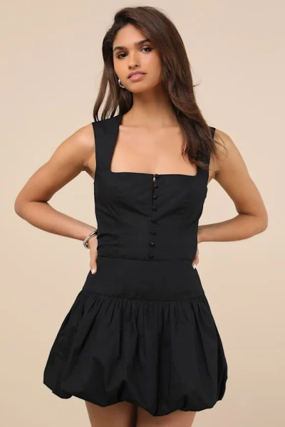 Lulus Evynne Black Poplin Bubble-hem Mini Skirt