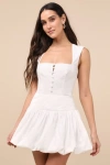 Lulus Evynne White Poplin Cap Sleeve Button-front Top In White