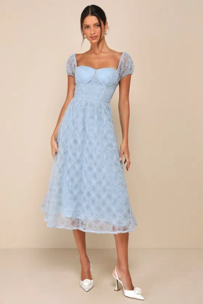 Lulus Exceedingly Elegant Blue Floral Applique Bustier Midi Dress