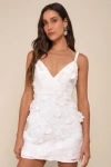 Lulus Exceedingly Lovely White Applique Floral Backless Mini Dress In White