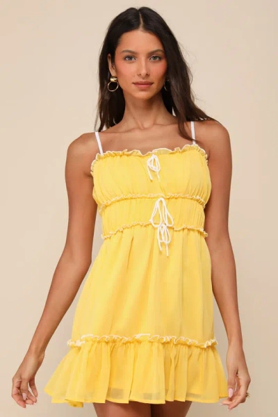 Lulus Exceedingly Perfect Yellow Chiffon Tiered Ruffled Mini Dress