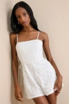 Lulus Exceedingly Poised White Lace Sleeveless Lace-up Romper In White