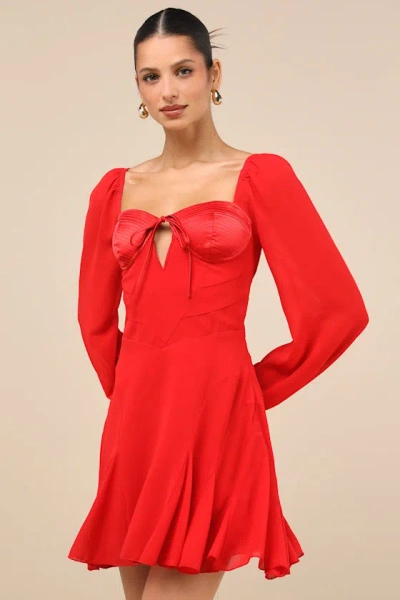 Lulus Excellent Presence Red Long Sleeve Tie-back Mini Dress