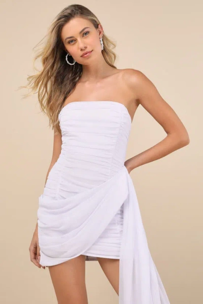 Lulus Exceptional Beauty White Ruched Strapless Bodycon Mini Dress