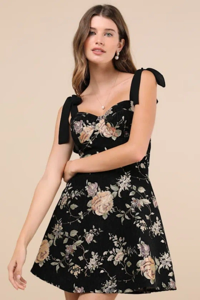 Lulus Exceptional Black Floral Tie-strap Mini Dress