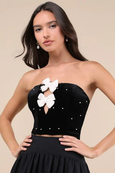 Lulus Exceptional Charmer Black Velvet Bow Crop Top