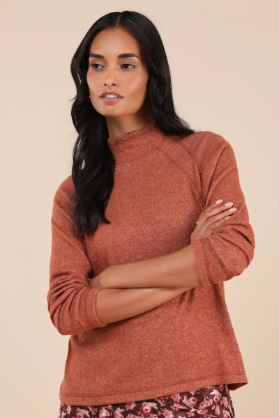 Lulus Exceptional Coziness Burnt Orange Marled Long Sleeve Sweater Top