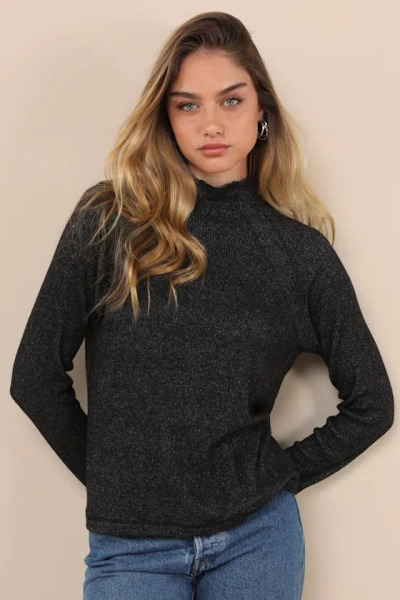 Lulus Exceptional Coziness Charcoal Marled Long Sleeve Sweater Top In Black