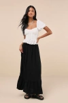 Lulus Exceptional Cuteness Black Linen Button-front Midi Skirt In Black