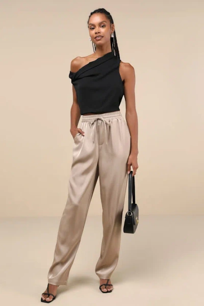 Lulus Exceptional Edge Taupe Satin High-rise Drawstring Pants