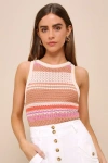 Lulus Exceptional Expression Beige Multi Striped Sweater Knit Tank Top In Beige