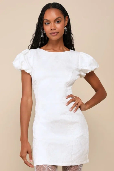 Lulus Exceptional Icon White Floral Jacquard Puff Sleeve Mini Dress
