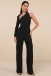 LULUS EXCEPTIONAL INVITE BLACK LONG SLEEVE ONE-SHOULDER JUMPSUIT