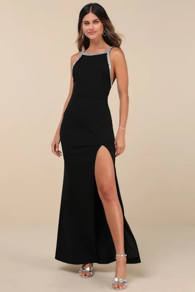 Lulus Exceptional Radiancy Black Rhinestone Backless Maxi Dress