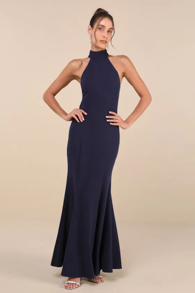 Lulus Exceptional Reputation Navy Backless Mermaid Maxi Dress