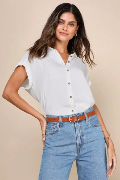 Lulus Exceptional Simplicity White Short Sleeve Button-up Top