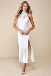 Lulus Exceptional Status Ivory Halter Backless Slip Midi Dress In Ivory