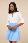 Lulus Exceptional Sweetie Blue Pintuck High-rise Mini Skirt In Blue