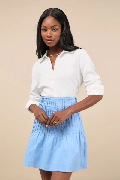 Lulus Exceptional Sweetie Blue Pintuck High-rise Mini Skirt