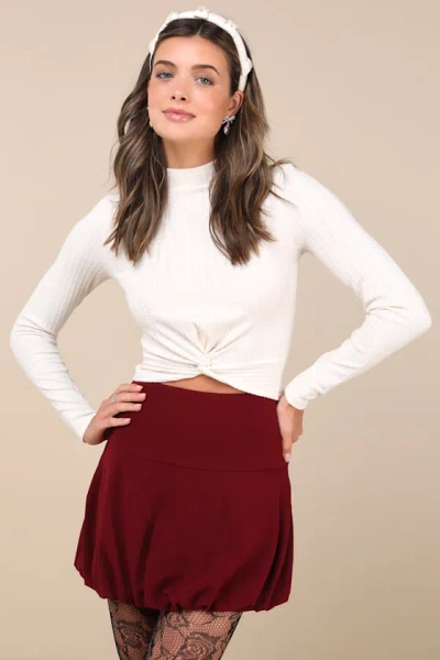 Lulus Exceptionally Aesthetic Wine Red High-rise Bubble Hem Mini Skirt