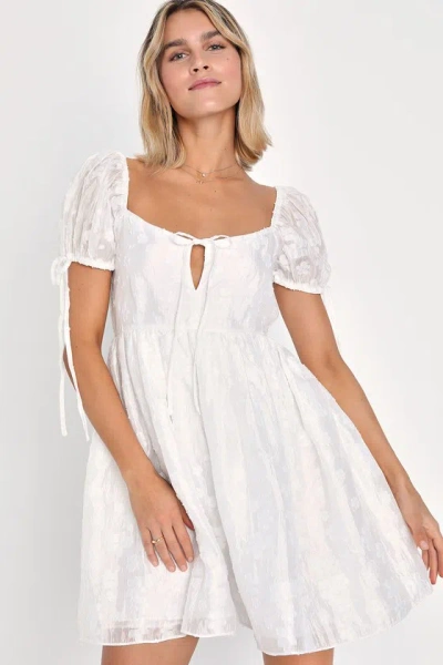 Lulus Exceptionally Angelic White Floral Puff Sleeve Mini Dress