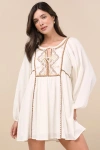 Lulus Exceptionally Dreamy Ivory Embroidered Mini Shift Dress In Ivory