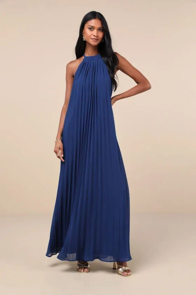 Lulus Exceptionally Elegant Blue Pleated Chiffon Maxi Dress