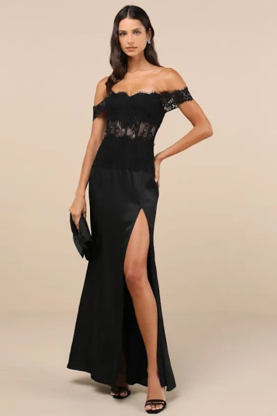 Lulus Exceptionally Exquisite Black Lace Off-the-shoulder Maxi Dress