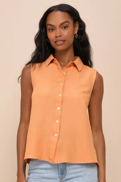 Lulus Exceptionally Perfect Orange Textured Sleeveless Button-up Top