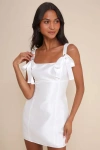 Lulus Exceptionally Precious Shiny White Ribbon Bow Mini Dress In White