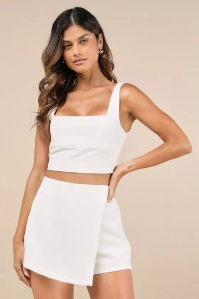 Lulus Exceptionally Styled Ivory Lace-up Two-piece Skort Romper