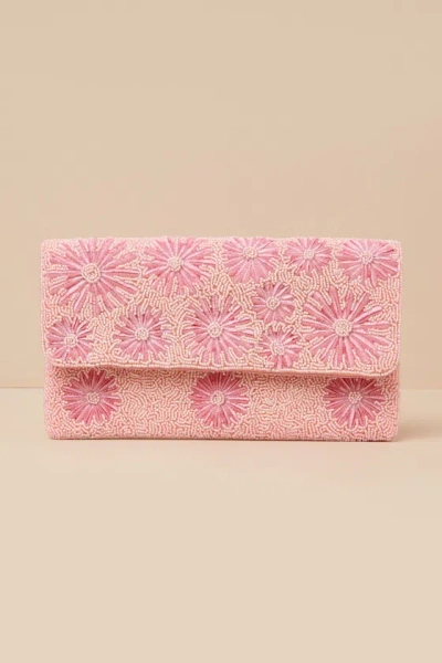 Lulus Exclusive Presence Pink Beaded Floral Clutch