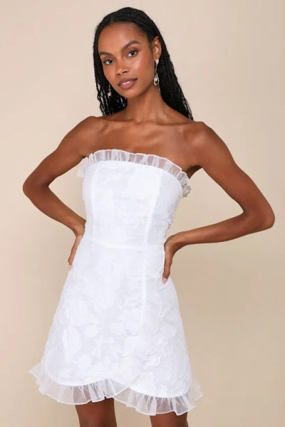 Lulus Exclusive Sweetness White Floral Jacquard Ruffled Mini Dress