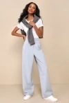 Lulus Executive Behavior Light Grey High Rise Wide-leg Trouser Pants In Light Grey
