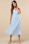 Lulus Celebratory Allure Powder Blue Pleated Backless Maxi Dress In Light Blue