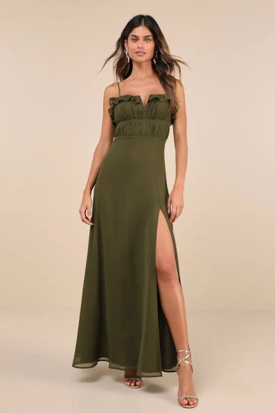 Lulus Exemplary Beauty Olive Green Sleeveless Tie-back Maxi Dress