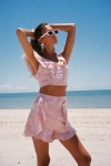 Lulus Exemplary Cutie Light Pink Satin Jacquard Ruffled Shorts In Light Pink