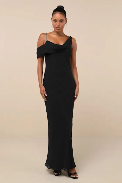 Lulus Exemplary Impression Black Asymmetrical Cowl Maxi Dress