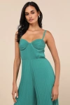 Lulus Exemplary Poise Green Pleated Wide-leg Jumpsuit In Green