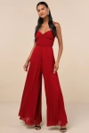 Lulus Exemplary Poise Red Pleated Wide-leg Jumpsuit In Red