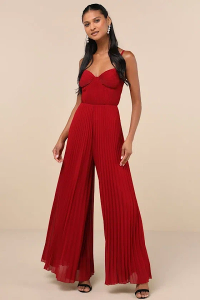 Lulus Exemplary Poise Red Pleated Wide-leg Jumpsuit